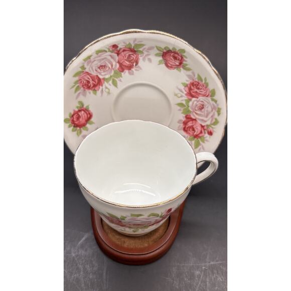 Vintage Pink Floral ADDERLEY fine bone China teacup cup saucer made in England, - Picture 4 of 11